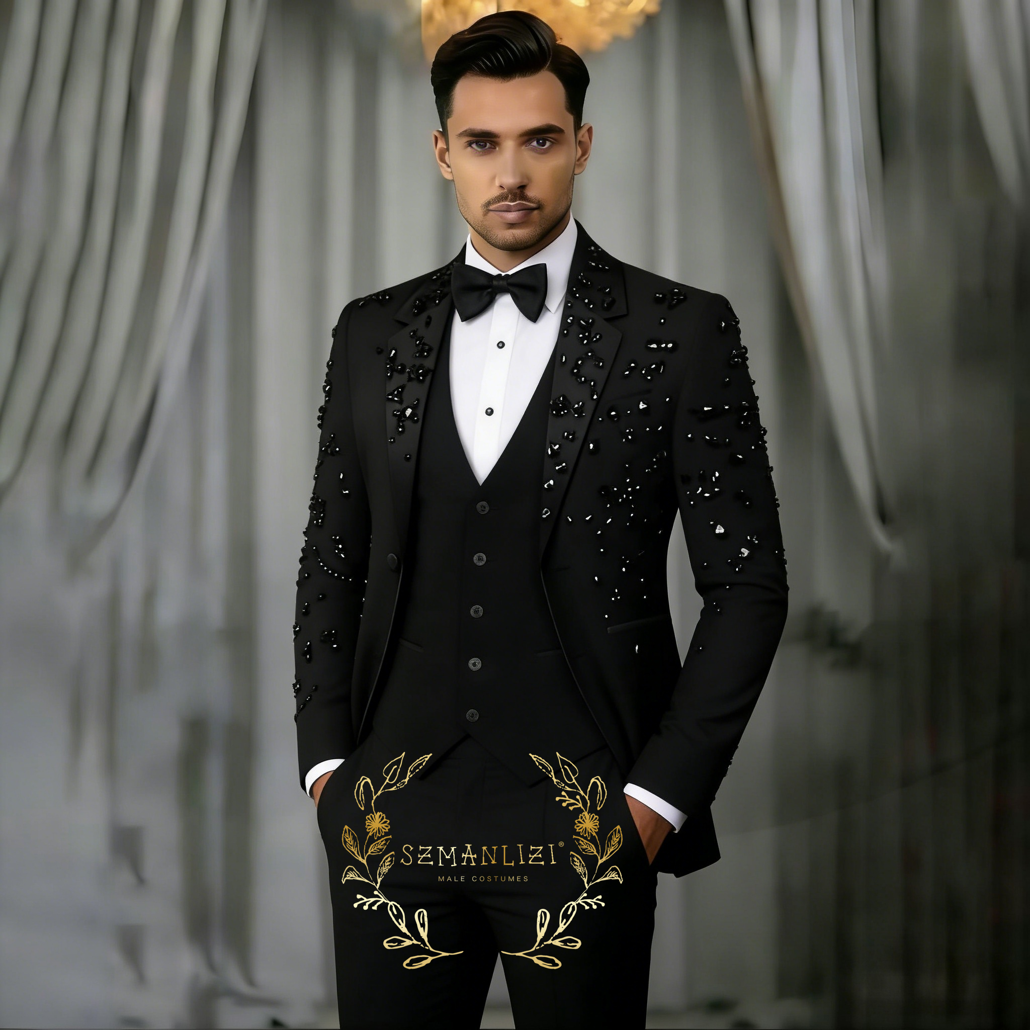 Mens Grooming Kit Luxury - Luxury Black Crystal Men Suits 3